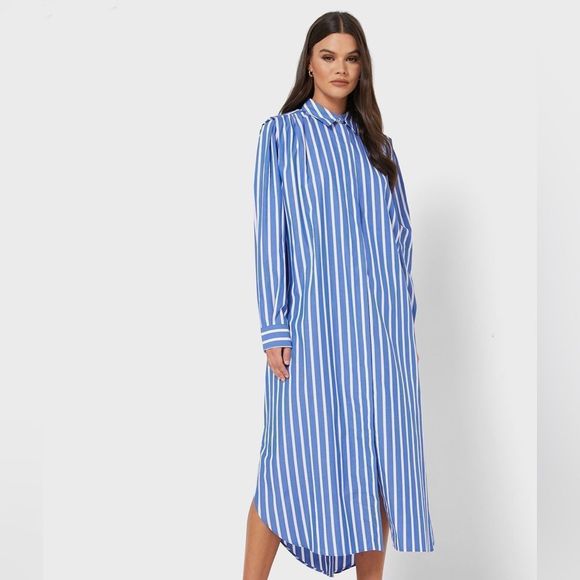 Mango Cotton Striped Shirt Dress New Oversized - Picture 2 of 7